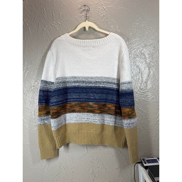 Fate Sweater Womens Relaxed Multicolor Round Neck Striped Long Sleeve Sz Medium - Picture 4 of 5